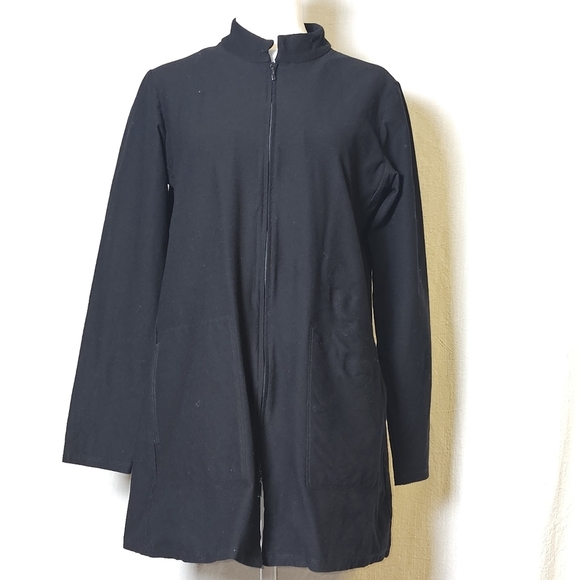 Eileen Fisher Womens Crepe Jacket Sz M Black Full Zip Stretch - Picture 1 of 13
